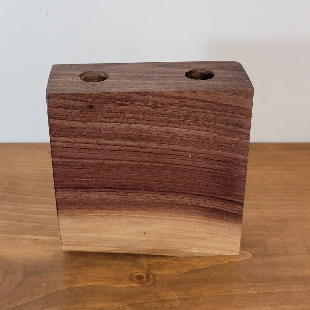Handmade Live Edge Walnut Wood Air Plant Holder 2 Hole Minimalist Block Decor